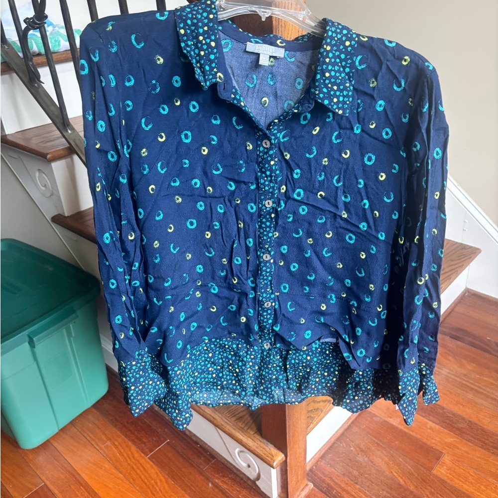 Habitat Blue Long Sleeve Blouse with Notched Collar